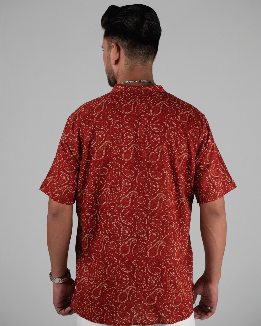 Cherry Red Paisley Printed Bushirt for Men